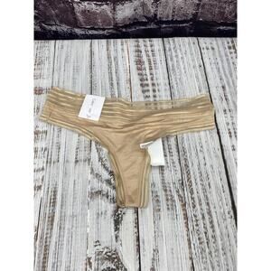 Calvin Klein Women Lace Trim Thong Nude Light Brown XS NWT